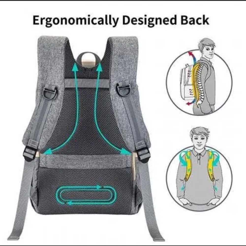 Espidoo Diaper Bag Stylish Gray Backpack with Tan Accents - Picture 8 of 10